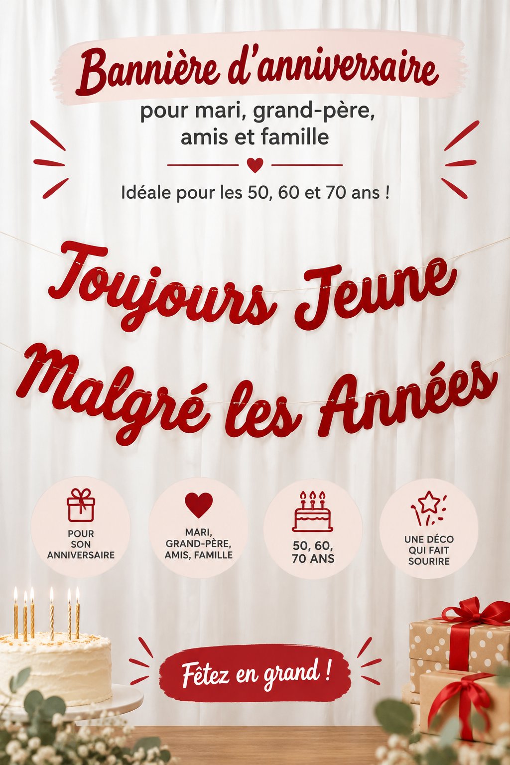 Bannière d'anniversaire colorée pour un homme plus âgé sur un fond festif