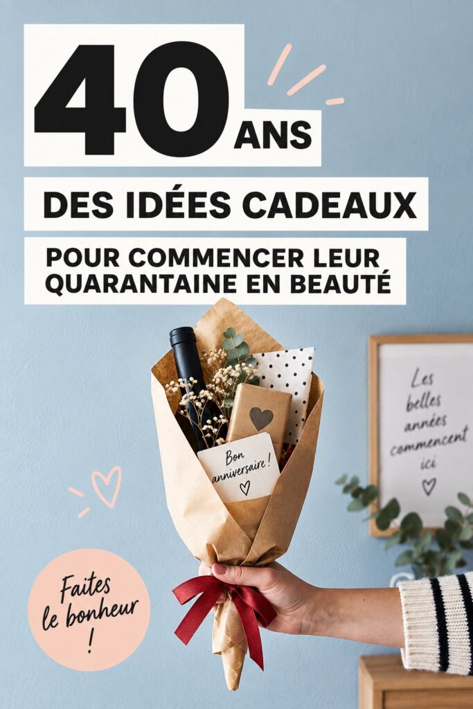 Un assortiment de cadeaux pour un 40ème anniversaire avec des éléments festifs.