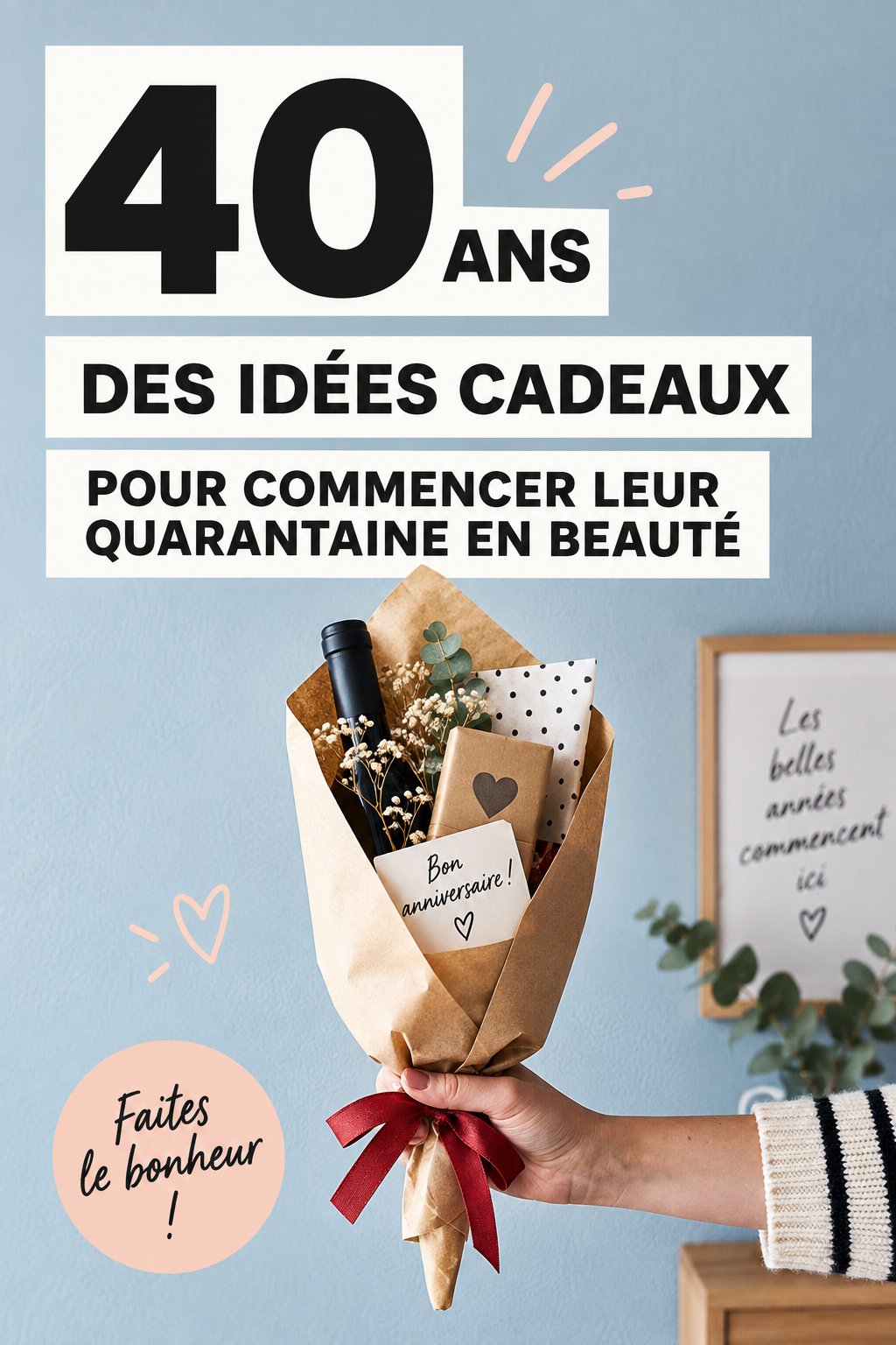 Un assortiment de cadeaux pour un 40ème anniversaire avec des éléments festifs.