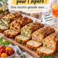 Un joli cake salé aux légumes coupé en tranches, idéal pour l'apéro.