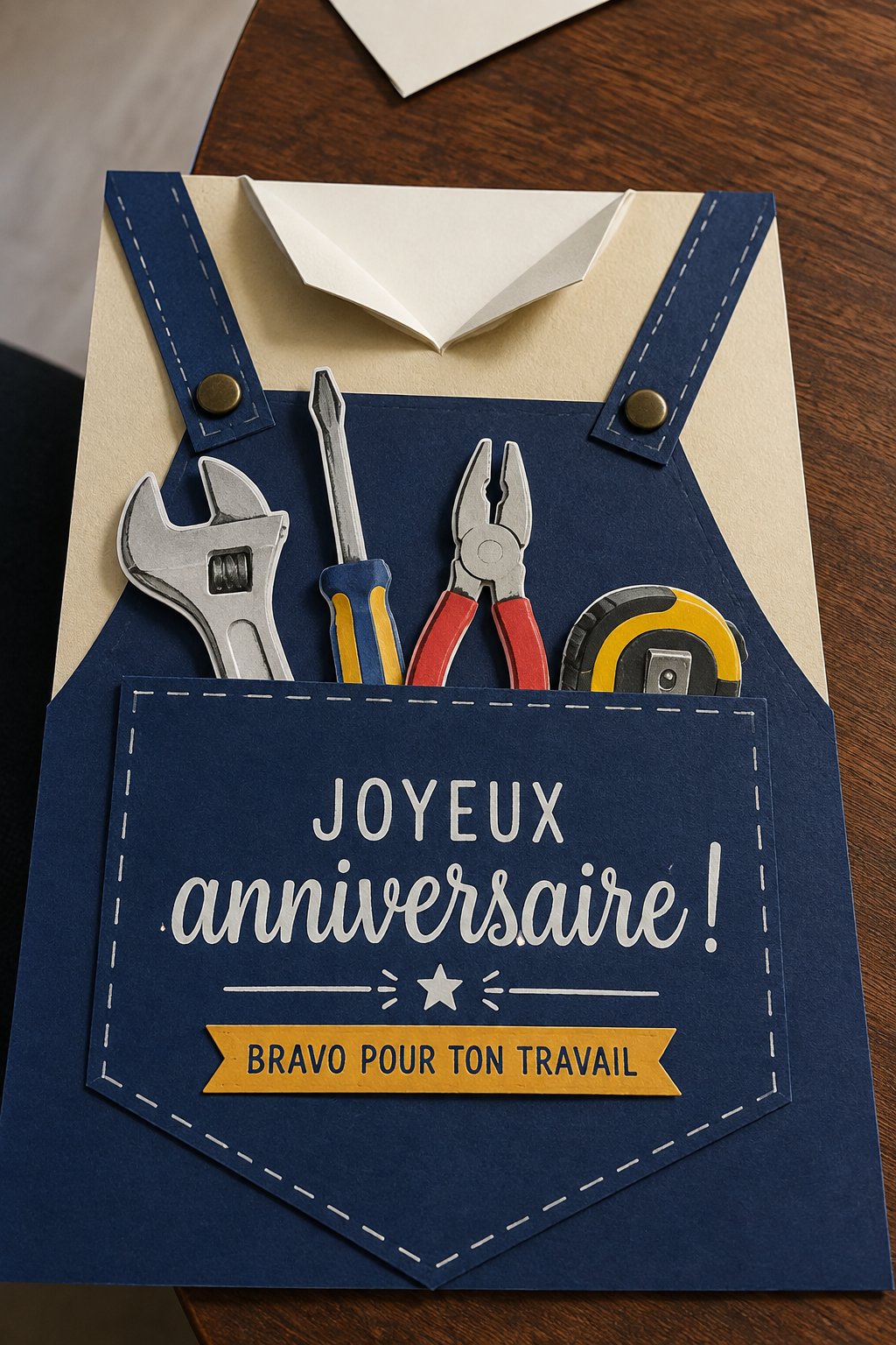 Carte d'anniversaire originale pour un bricoleur avec des éléments de bricolage