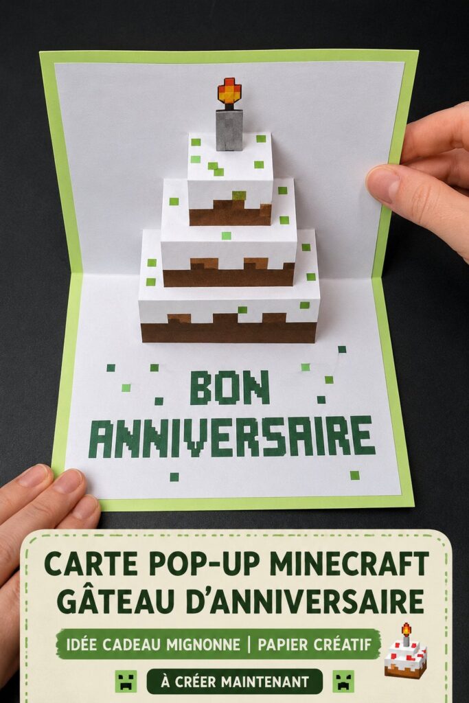 Carte pop-up Minecraft colorée pour un anniversaire