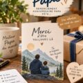 Carte personnalisée de remerciement pour un père, décorée de motifs colorés.