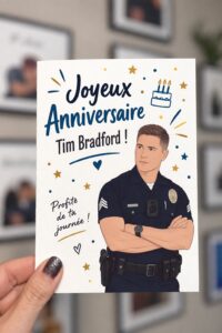 Carte d'anniversaire personnalisée avec des couleurs vives et un design créatif.