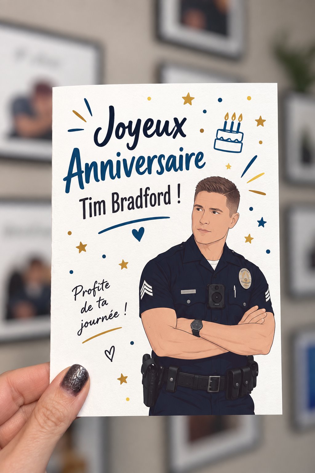Carte d'anniversaire personnalisée avec des couleurs vives et un design créatif.