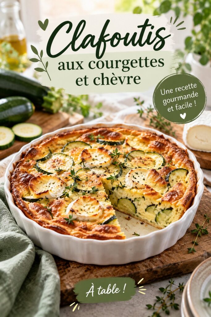 Clafoutis aux courgettes et chèvre dans un plat en céramique, frais et appétissant.