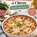Clafoutis aux courgettes, lardons et chèvre, servi dans un plat traditionnel.