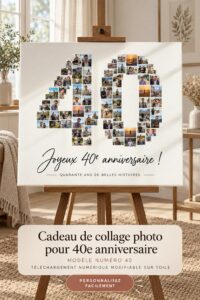 Collage photo coloré pour un 40e anniversaire, mettant en valeur des souvenirs précieux.