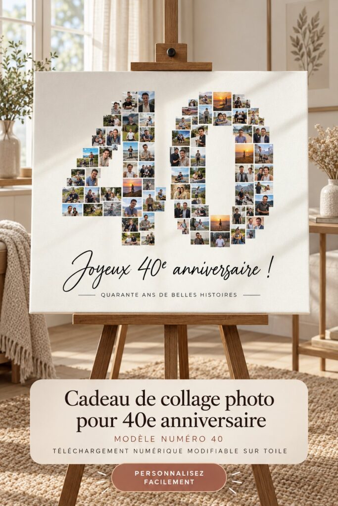 Collage photo coloré pour un 40e anniversaire, mettant en valeur des souvenirs précieux.