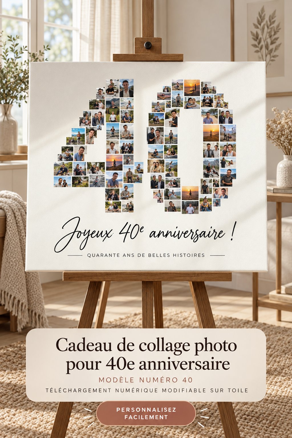 Collage photo coloré pour un 40e anniversaire, mettant en valeur des souvenirs précieux.
