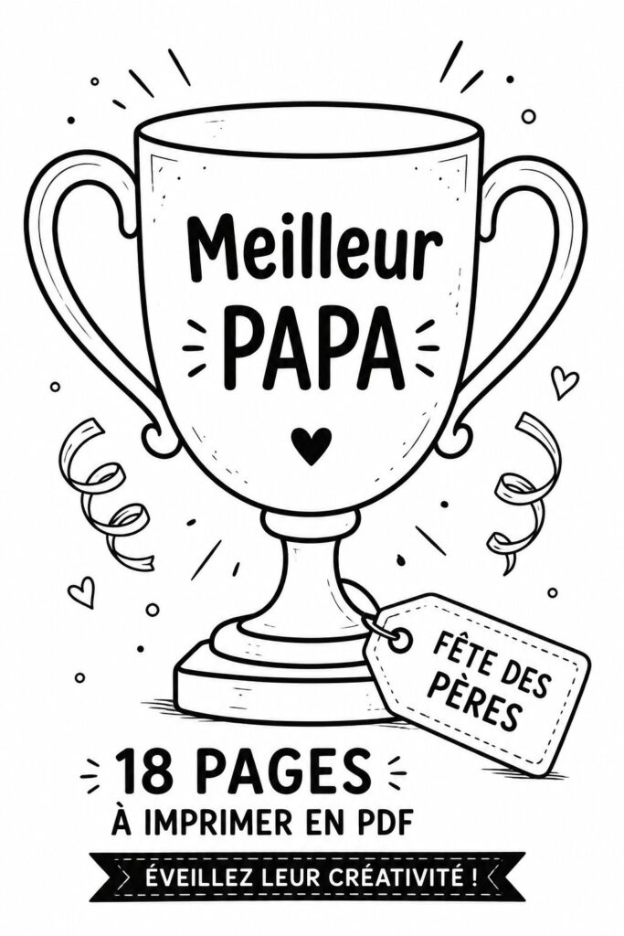 Un enfant colorie un dessin pour la fête des pères avec des crayons de couleur.