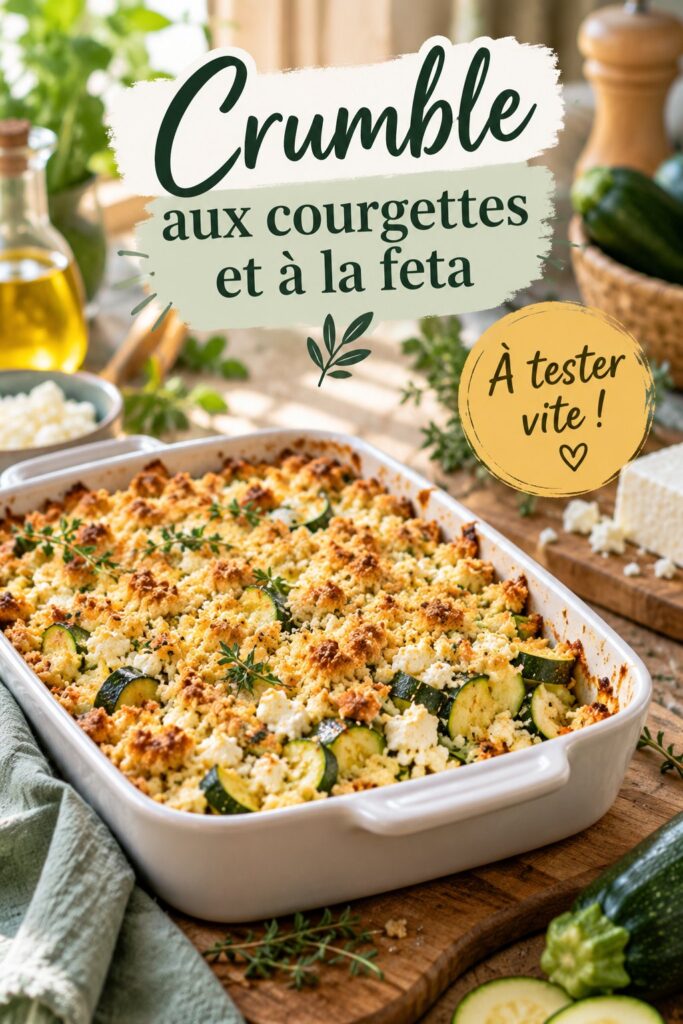 Crumble savoureux aux courgettes et feta, prêt à être servi