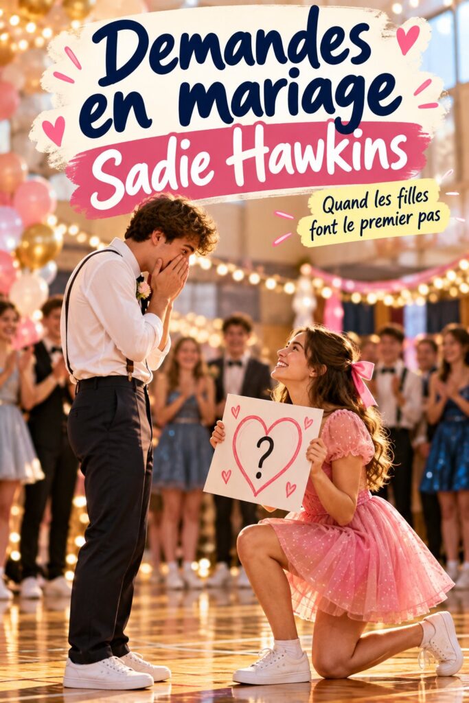 Moment romantique d'une demande en mariage inspirée de Sadie Hawkins.