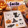 Enfants dessinant des motifs d'Halloween avec des crayons