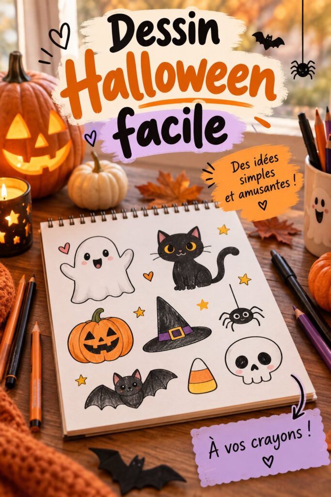 Enfants dessinant des motifs d'Halloween avec des crayons