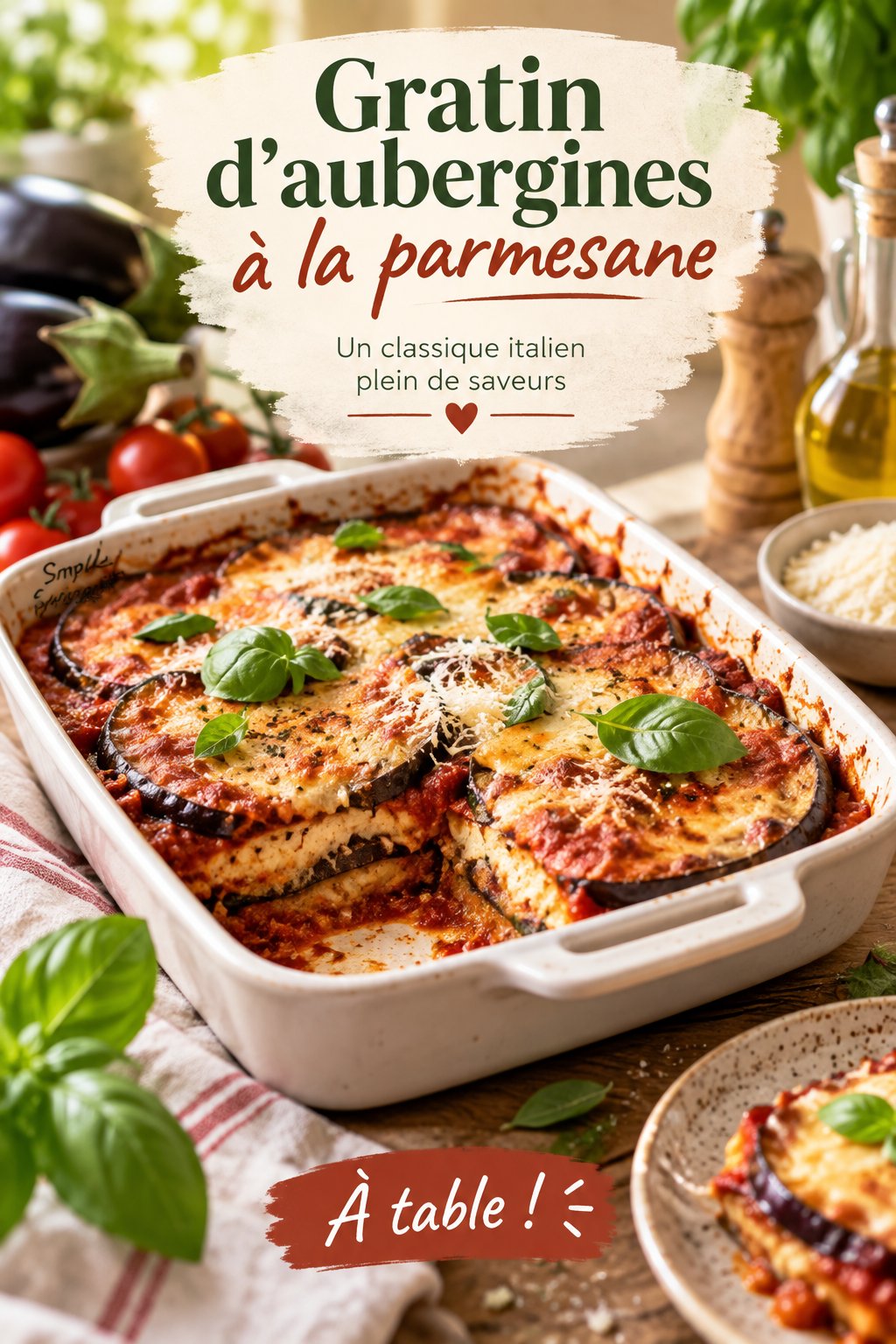 Gratin d'aubergines à la parmesane doré et savoureux