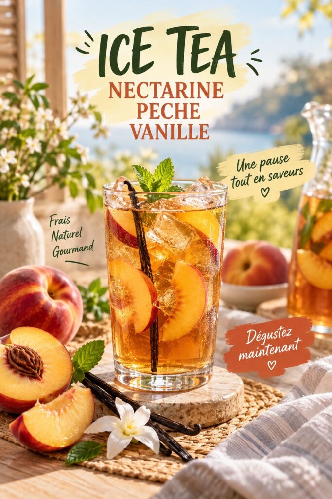 Glace à thé nectarinipeché dans un verre avec des fruits frais