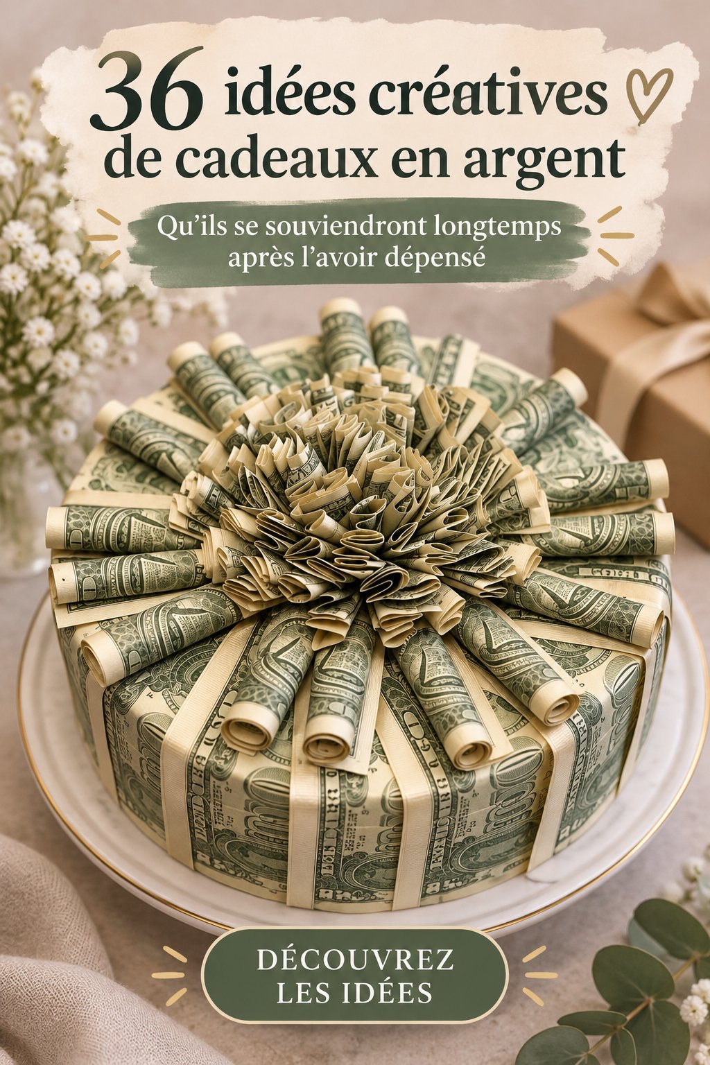 Un cadeau d'argent joliment emballé pour une occasion spéciale