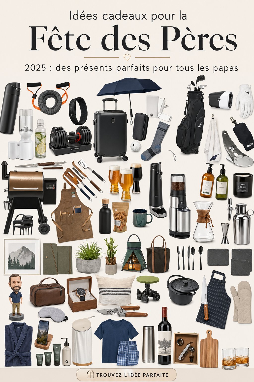 Idées de cadeaux pour la fête des pères 2025, avec des options personnalisées et des expériences.
