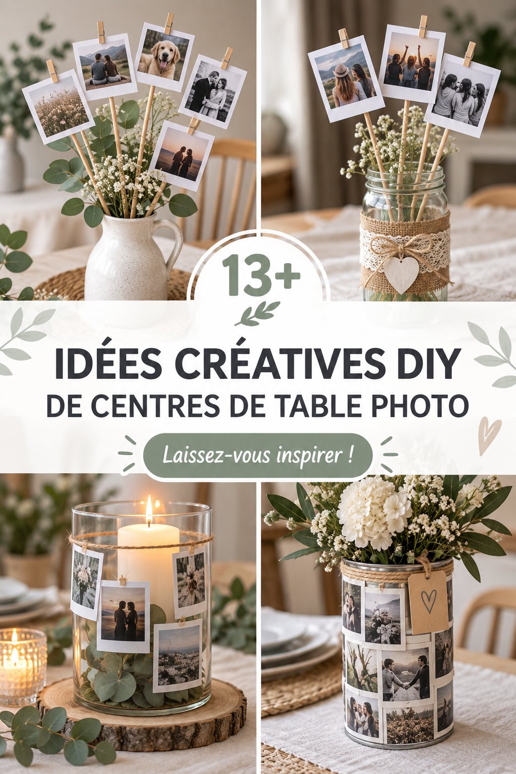 Centre de table photos DIY créatif avec des souvenirs de famille et amis