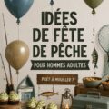 Une table décorée pour une fête d'anniversaire sur le thème de la pêche, avec des accessoires marins et des plats inspirés de la mer.