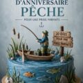 Un gâteau d'anniversaire décoré sur le thème de la pêche avec des éléments marins.