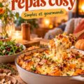 Plat réconfortant servi lors d'un repas cosy en famille, avec une belle présentation.