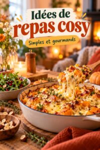 Plat réconfortant servi lors d'un repas cosy en famille, avec une belle présentation.