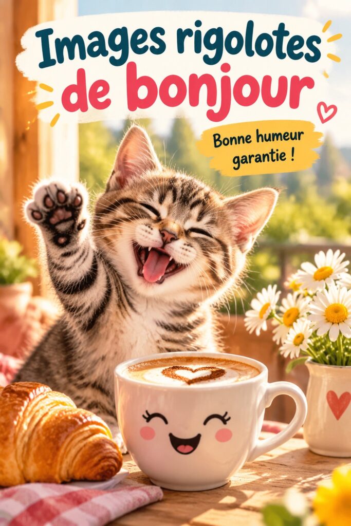 Un collage d'images drôles pour les salutations matinales, apportant la joie et le sourire.