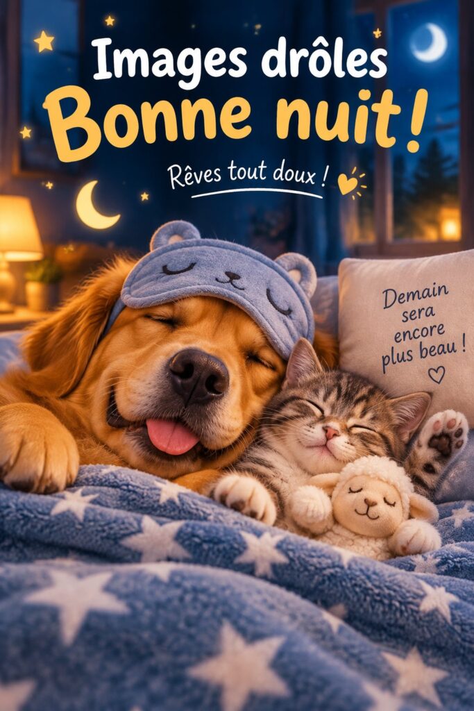 Image amusante avec un chat disant bonne nuit.