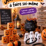 Des enfants jouant à des jeux d'Halloween faits maison dans le jardin