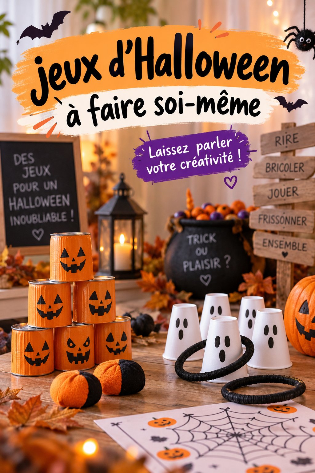 Des enfants jouant à des jeux d'Halloween faits maison dans le jardin