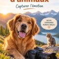 Un photographe capturant un adorable chiot en extérieur, illustrant la photographie d'animaux.