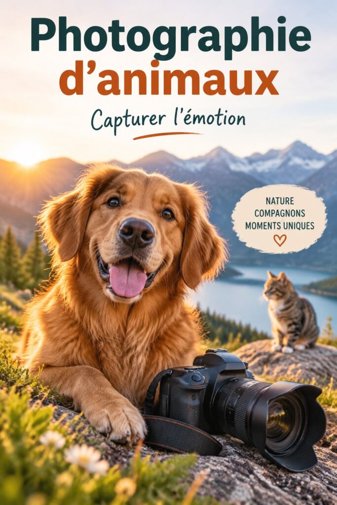 Un photographe capturant un adorable chiot en extérieur, illustrant la photographie d'animaux.