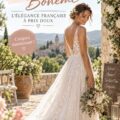 Robe de mariée bohème élégante sur un mannequin en extérieur
