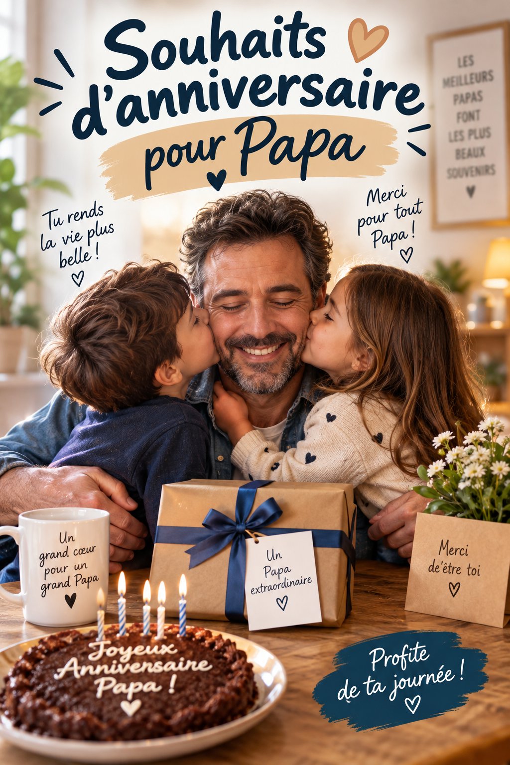 Une carte d'anniversaire avec des vœux touchants pour un père.