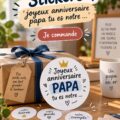 Sticker coloré de joyeux anniversaire pour un père bien-aimé, illustré avec des motifs festifs.