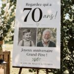 Tableau photo coloré pour un 70ème anniversaire, montrant des souvenirs en famille.