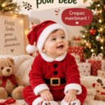 Un bébé habillé d'une tenue festive de Noël avec un bonnet rouge et blanc.