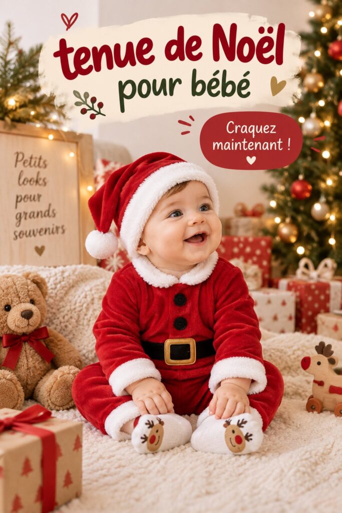 Un bébé habillé d'une tenue festive de Noël avec un bonnet rouge et blanc.