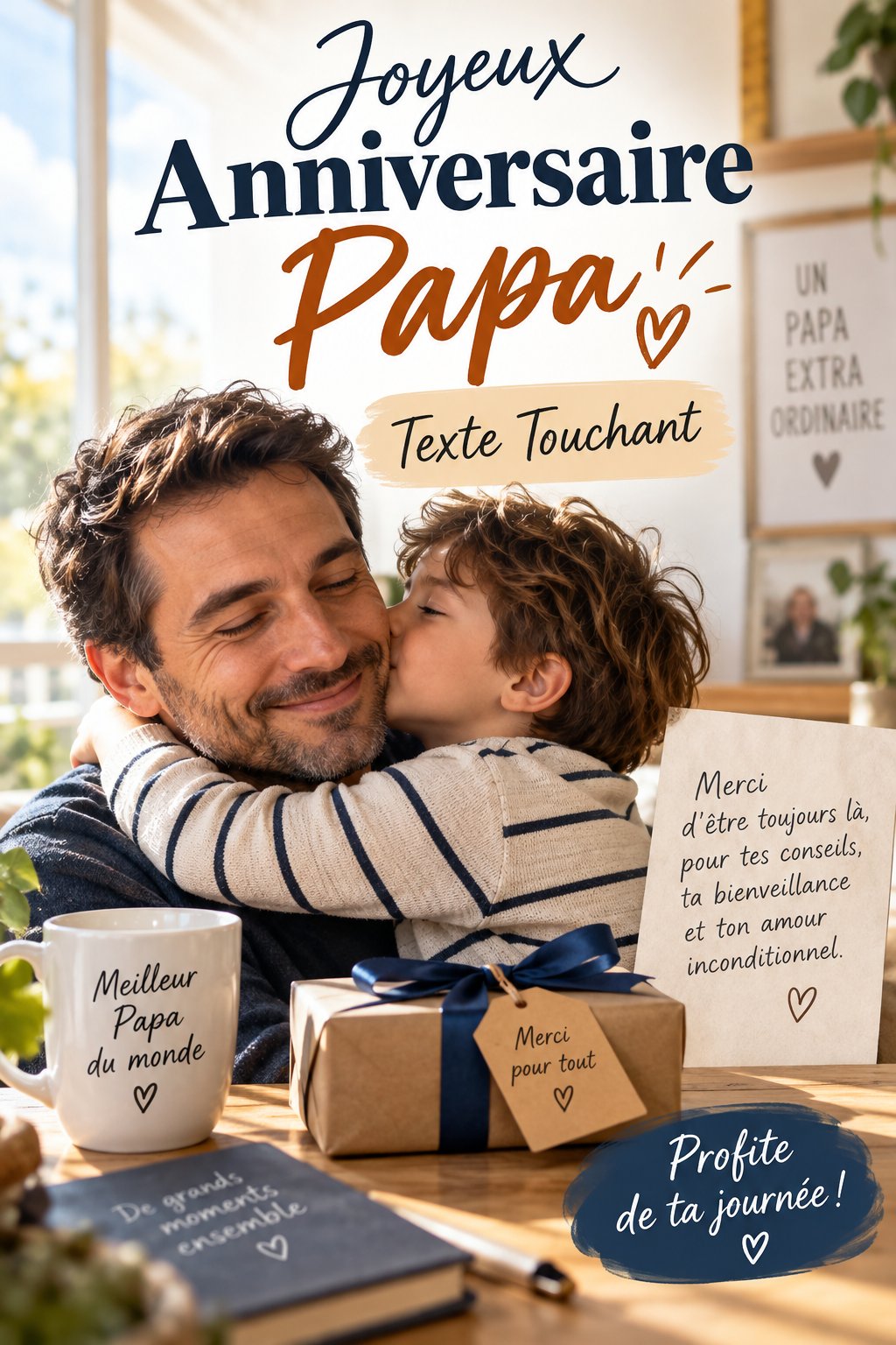 Texte émouvant écrit à la main pour l'anniversaire d'un père.