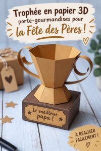 Un trophée en papier 3D coloré pour la fête des pères, décoré avec des motifs et un message d'amour.