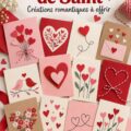 Vitrine de 24 cartes de Saint-Valentin faites main disposées sur une table.