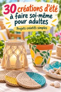 Montage coloré d'idées DIY estivales incluant des décorations et des projets créatifs faits main.