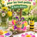 enfants s'amusant à réaliser un bricolage printanier à l'extérieur