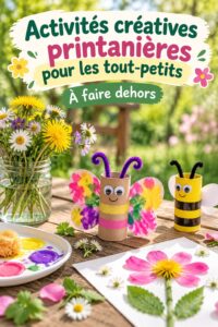 enfants s'amusant à réaliser un bricolage printanier à l'extérieur