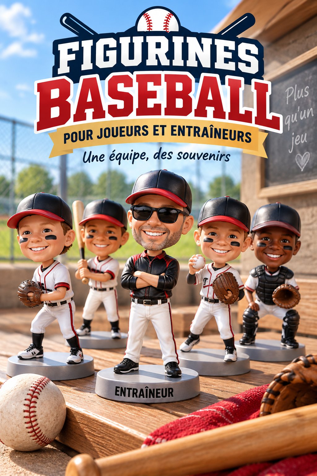 Bobbleheads personnalisés pour une équipe de baseball, colorés et amusants