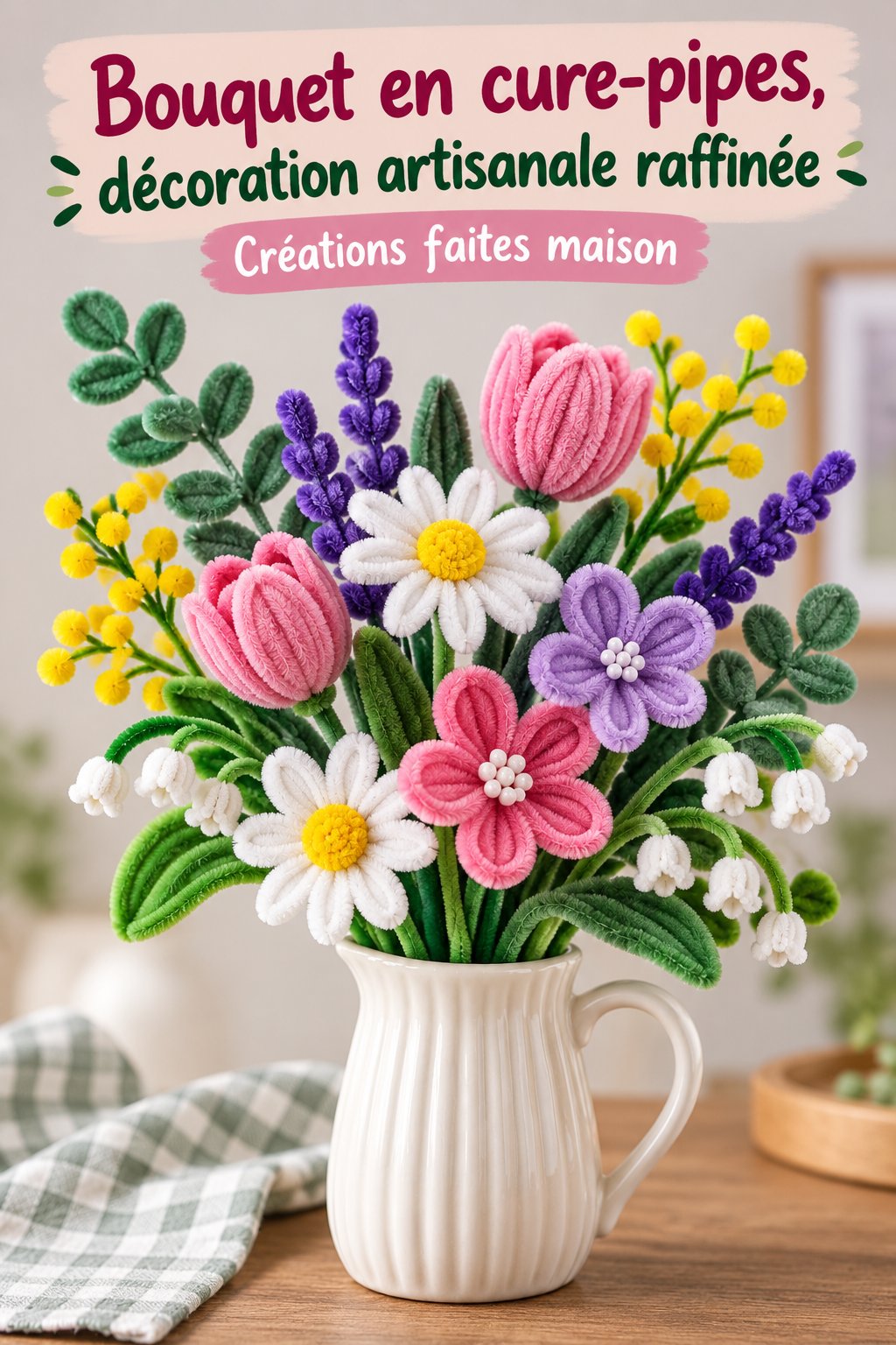 Bouquet coloré DIY en fil chenille pour décoration de fête