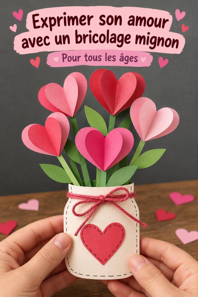 Un bricolage mignon fait main pour exprimer son amour, avec des cœurs et des couleurs vives.
