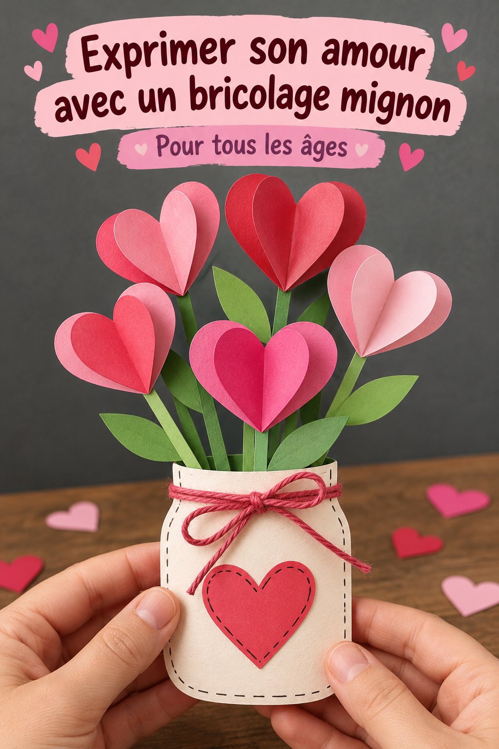 Un bricolage mignon fait main pour exprimer son amour, avec des cœurs et des couleurs vives.
